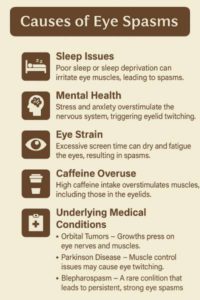 infographic listing causes of eyelid spasms