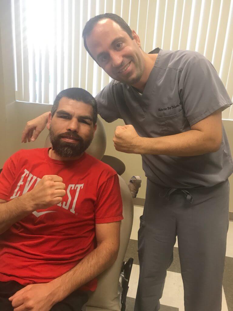 Boxer Alfredo Angulo suffered from upper eyelid/brow laceration during a boxing match. Dr. Taban repaired it in the office.