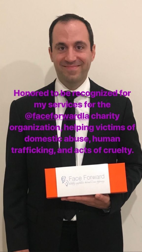 Dr Taban was receipt of FaceForward Charity Recognition Award for his contribution to this organization who helps patients of domestic abuse and acts of cruelty, with pro bono eyelid and facial reconstructive surgery.