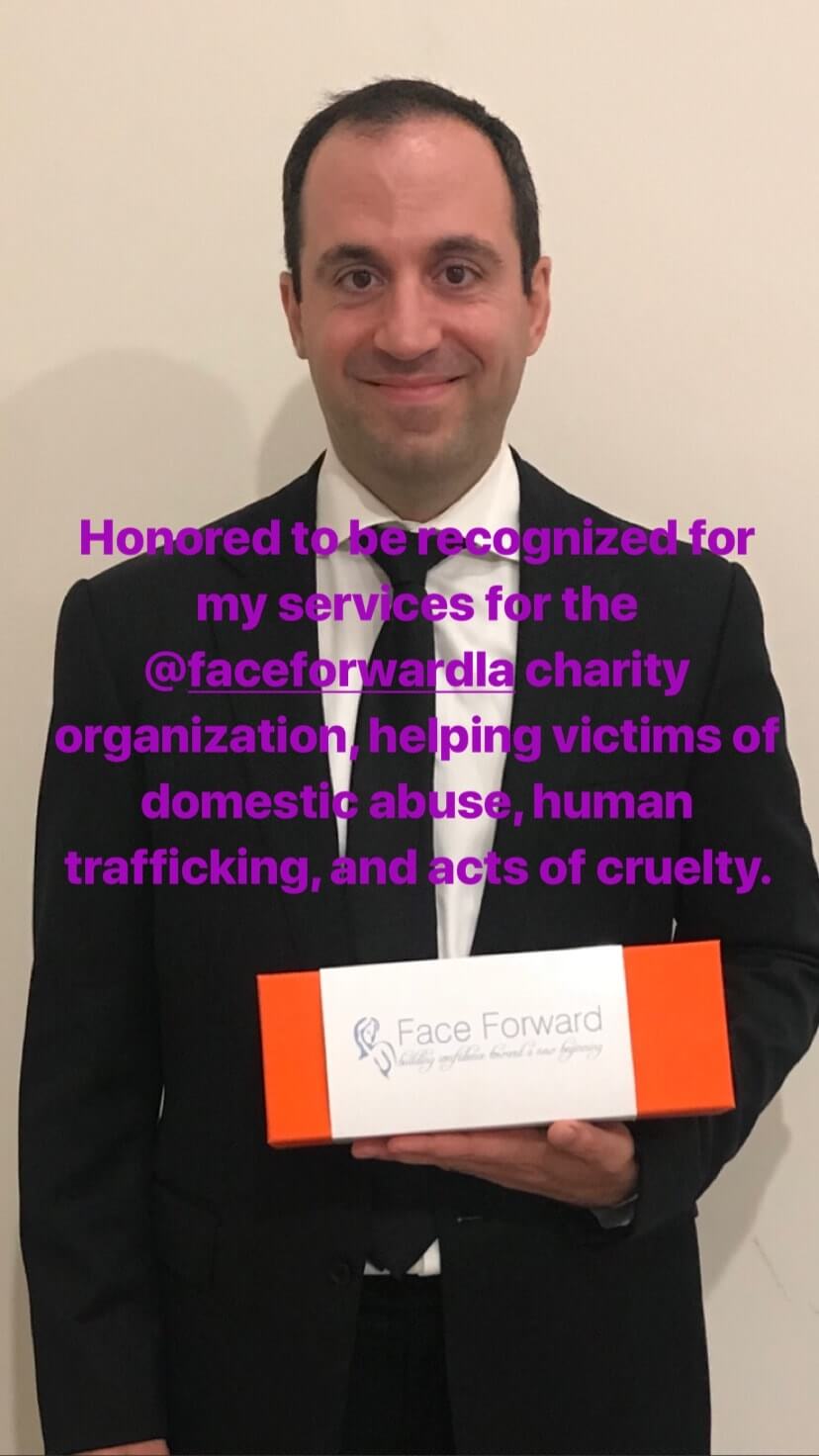 Dr Taban was recipient of FaceForward Charity Recognition Award for his contribution to this organization who helps patients of domestic abuse and acts of cruelty, with pro bono eyelid and facial reconstructive surgery.